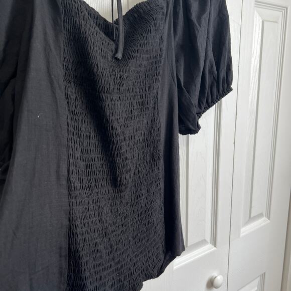 AVA & VIV Black Ruched Tie Back Blouse Sz 1X - Picture 2 of 9
